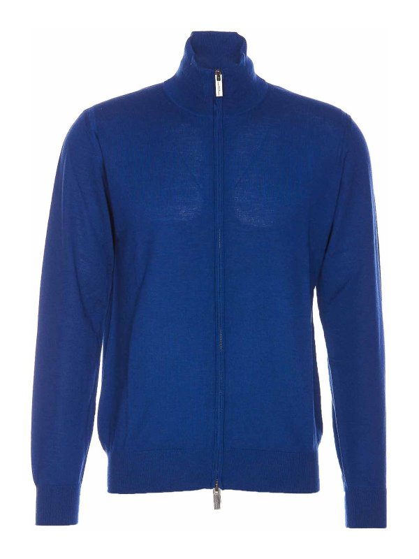 Paolo Pecora: cardigans - Blue Sweater High Neck