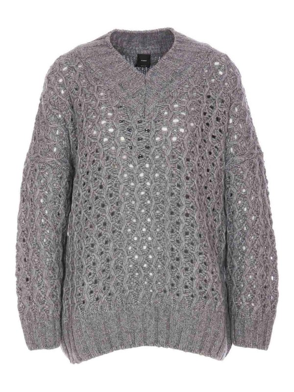 Pinko: Strickpullover mit Rundhalsausschnitt - Rundhalspullover - Silber