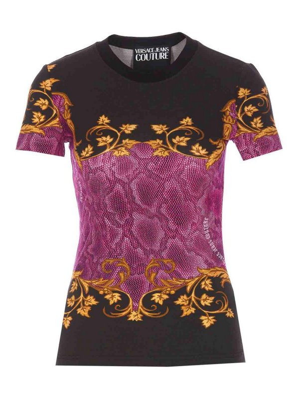 Versace Jeans Couture: t-shirt - T-shirt Couture nera girocollo stampata