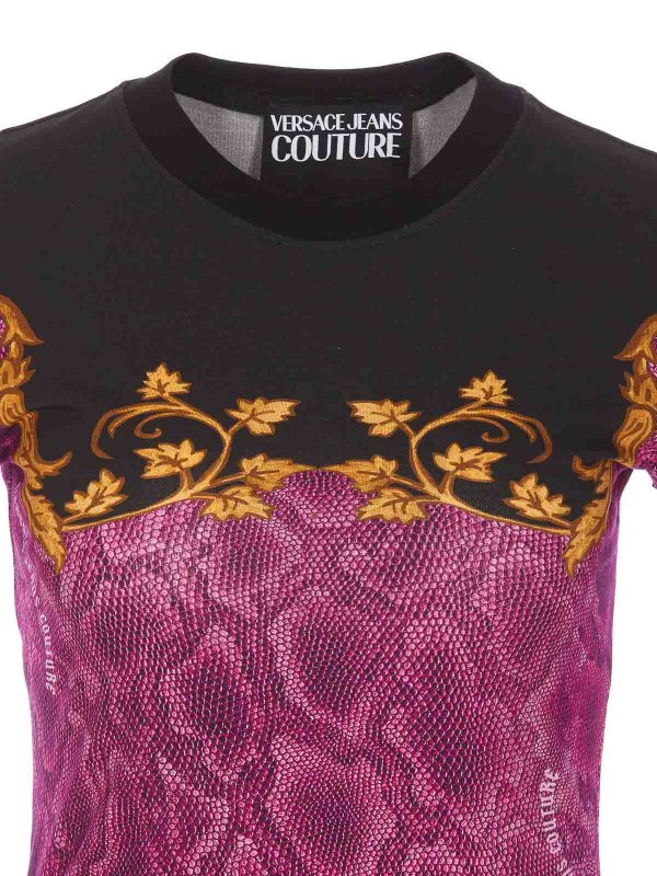 T-shirt Couture nera girocollo stampata shop online: Versace Jeans Couture