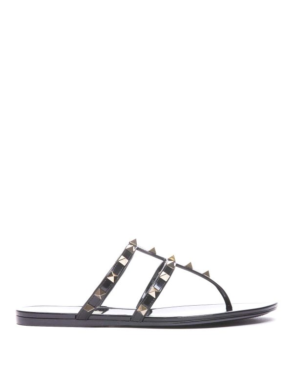 VALENTINO GARAVANI: flat shoes - Rockstud Rubber Flat Thong Sandals