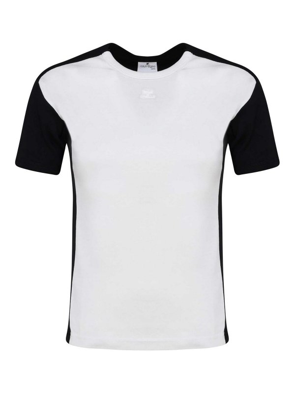 Courreges: t-shirts - Contrast Frame T-Shirt In Cotton