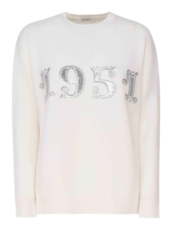 Max Mara: crew necks - Plata Pullover In Wool Cashmere And Sequins