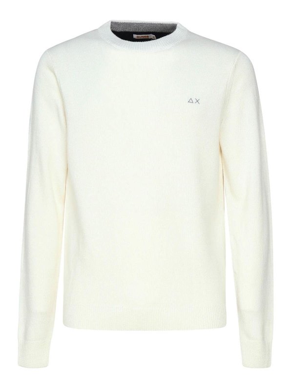 SUN 68: Strickpullover mit Rundhalsausschnitt - Rundhalspullover - Weiß