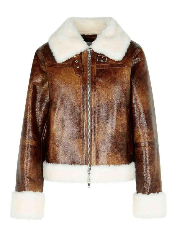 STAND STUDIO: leather jacket - Lorelle Eco Sheepskin In Brown Polyurethane