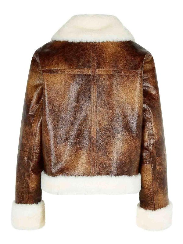 STAND STUDIO: leather jacket online - Lorelle Eco Sheepskin In Brown Polyurethane