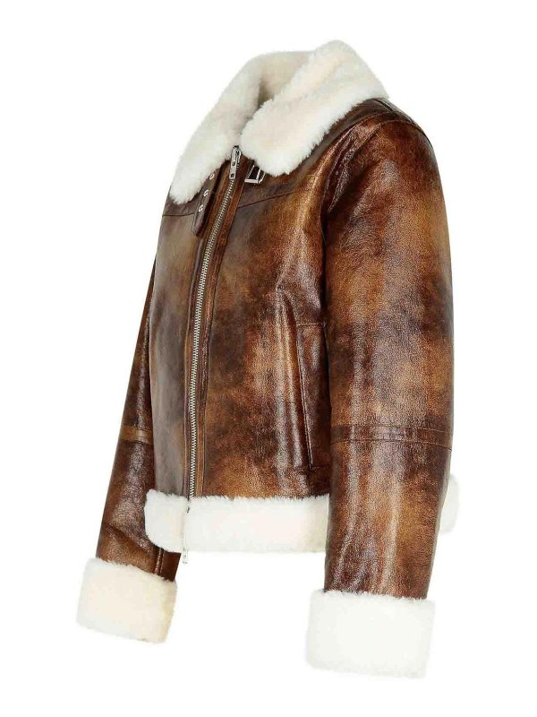 The Best Shops STAND STUDIO: leather jacket - Lorelle Eco Sheepskin In Brown Polyurethane