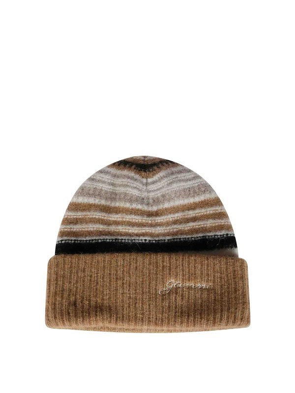GANNI: hats & caps - Striped Wool Hat
