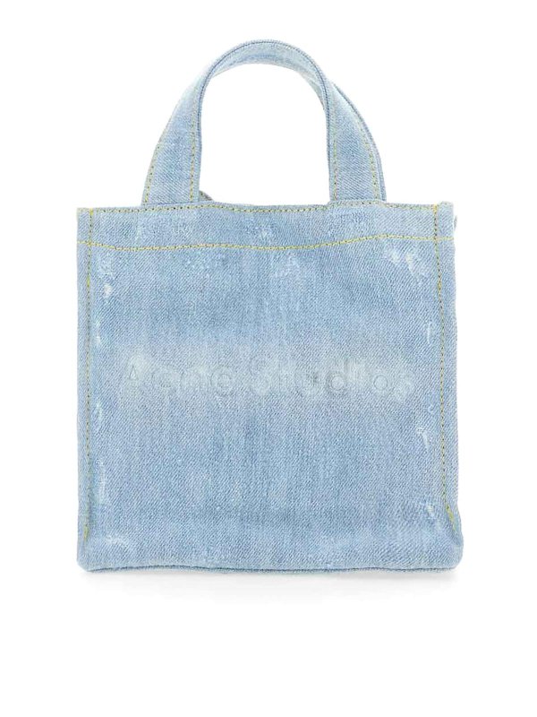 Acne Studios: cross body bags - Mini Denim Shopper Bag With Logo