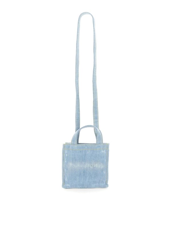 Acne Studios: cross body bags online - Mini Denim Shopper Bag With Logo