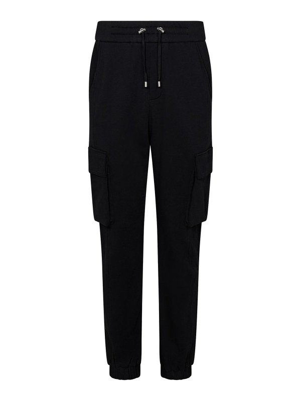 Balmain: Trousers Shorts - Black Cotton Fleece Cargo Jogging Trousers