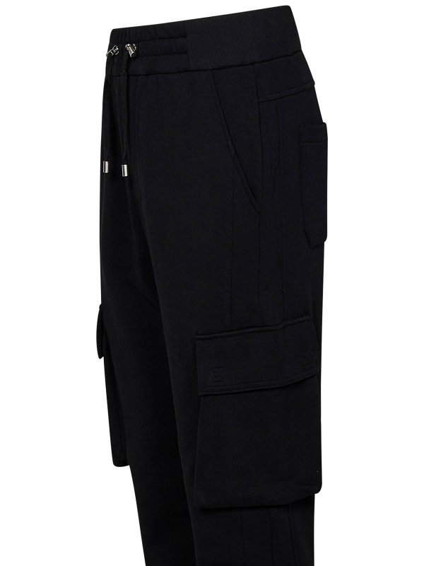 The Best Shops Balmain: Trousers Shorts - Black Cotton Fleece Cargo Jogging Trousers