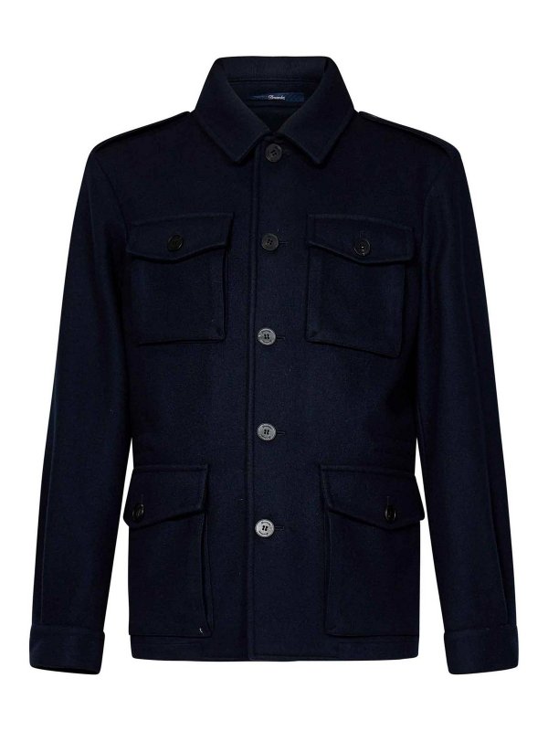 DRUMOHR: casual jackets - Blue Wool Blend Field Jacket