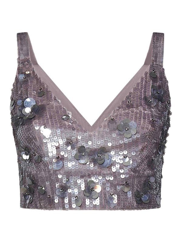 P.A.R.O.S.H.: Tops & Tank tops - Cropped Grey Tulle Top