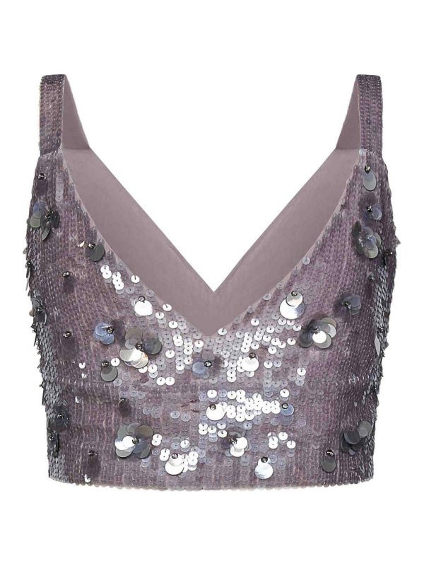 P.A.R.O.S.H.: Tops & Tank tops online - Cropped Grey Tulle Top