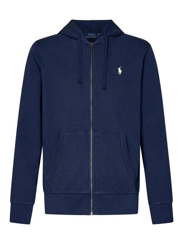 POLO RALPH LAUREN: Sweatshirts & Sweaters - Navy Blue Cotton Zip-Up Hoodie