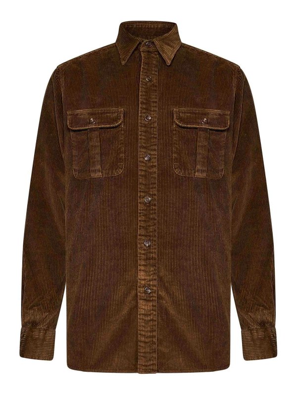 POLO RALPH LAUREN: shirts - Brown Cotton Corduroy Long-Sleeved Shirt