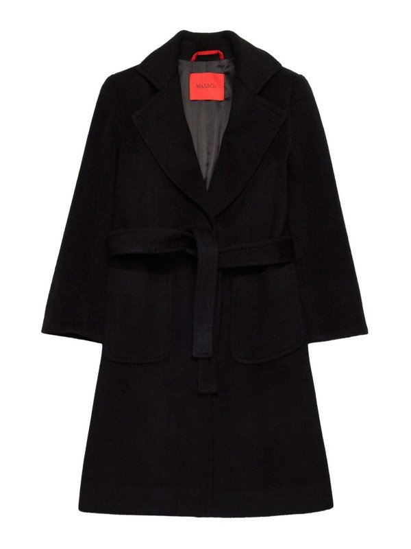 MAX&CO.: cappotti corti - Cappotto in lana nera con cintura in vita