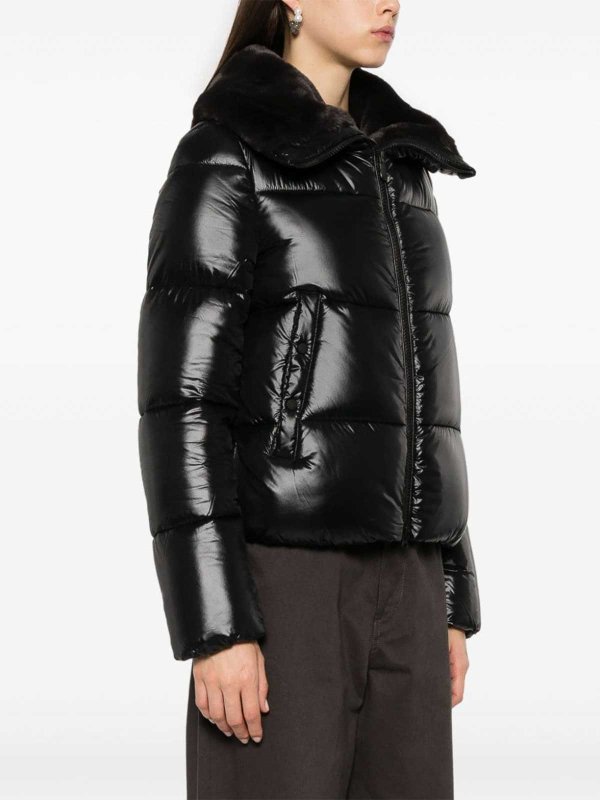 The Best Shops Save The Duck: casual jackets - Short Black Moma Puffer Jacket With Fur