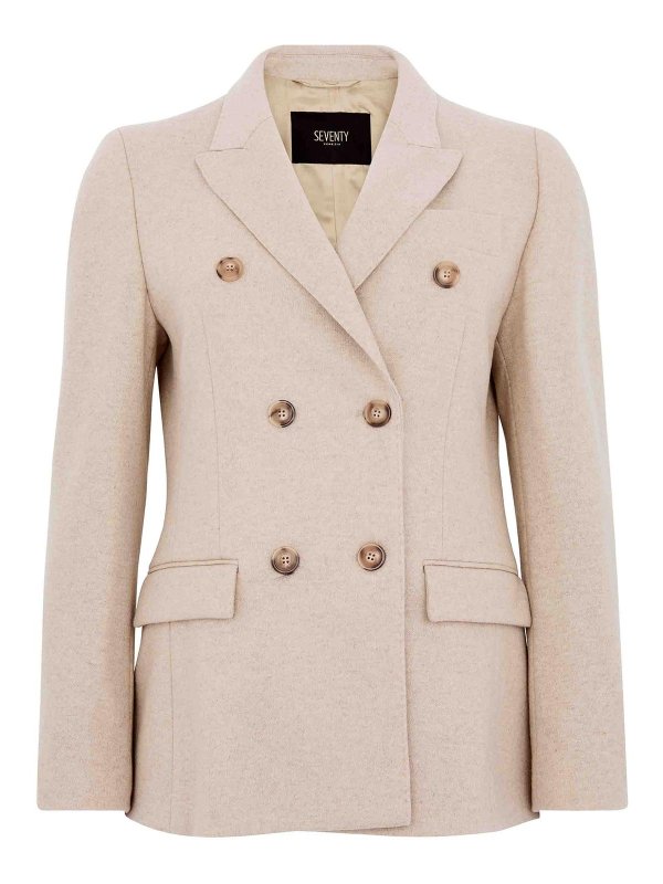 SEVENTY: blazers - Beige Double-Breasted Wool Blazer