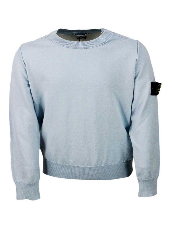 STONE ISLAND: Strickpullover mit Rundhalsausschnitt - Rundhalspullover - Hellblau