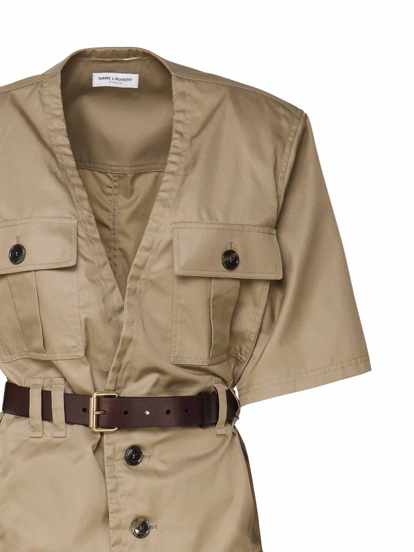 SAINT LAURENT: knee length dresses online - Saharienne Dress In Cotton Twill