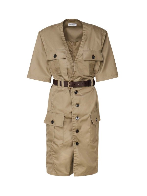 The Best Shops SAINT LAURENT: knee length dresses - Saharienne Dress In Cotton Twill