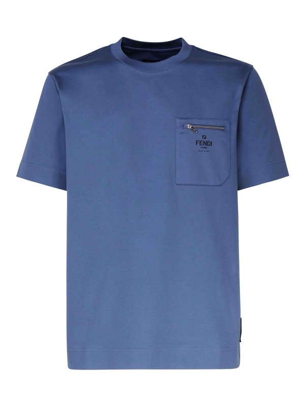 FENDI: t-shirts - Cotton T-Shirt With Zip Pocket