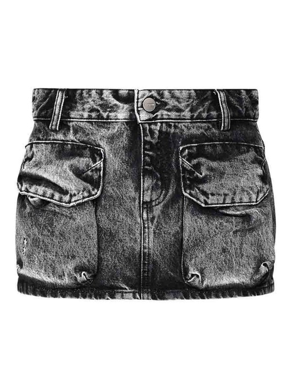 ICON DENIM: mini skirts - Aged-Effect Miniskirt In Cotton Denim