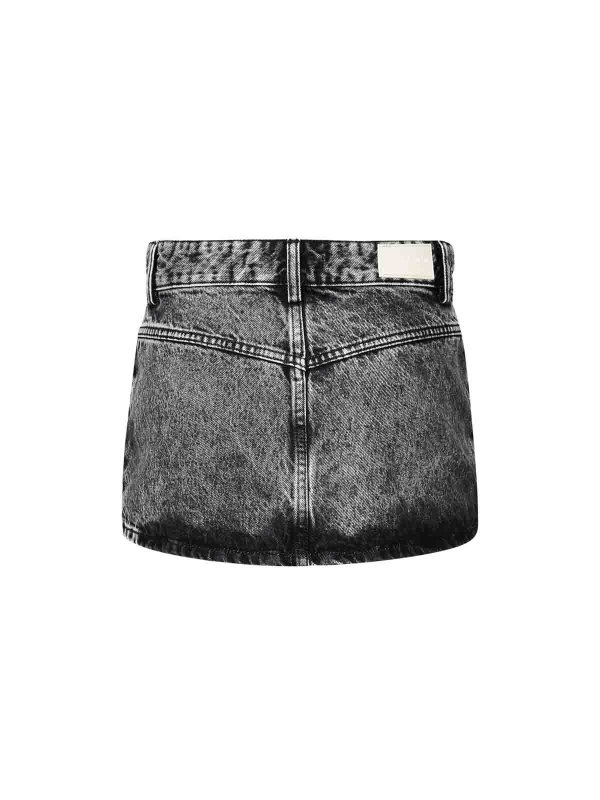 ICON DENIM: mini skirts online - Aged-Effect Miniskirt In Cotton Denim