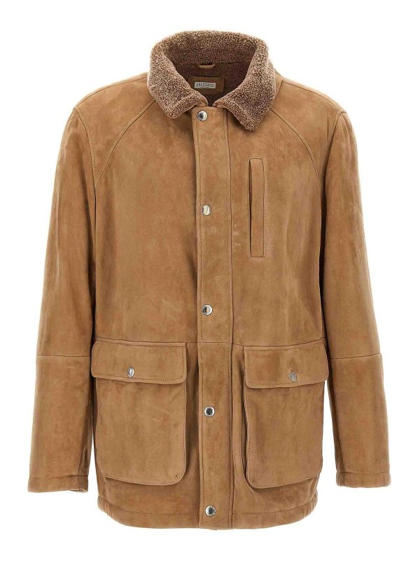 BRUNELLO CUCINELLI: leather jacket - Single-Breasted Sheepskin Jacket
