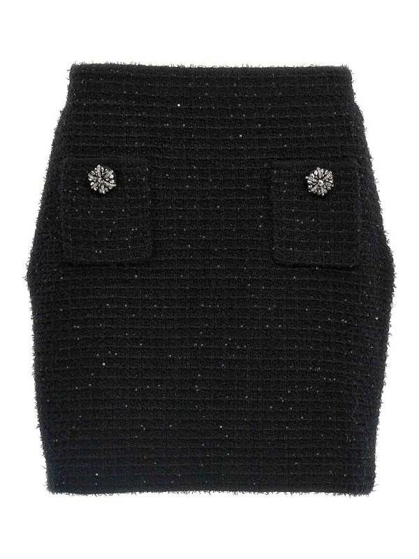 Self Portrait: mini skirts - Black Textured Knit Mini Skirt