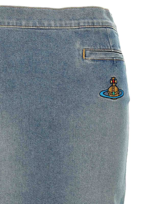 The Best Shops VIVIENNE WESTWOOD: Knee length skirts & Midi - Logo Embroidery Denim Skirt