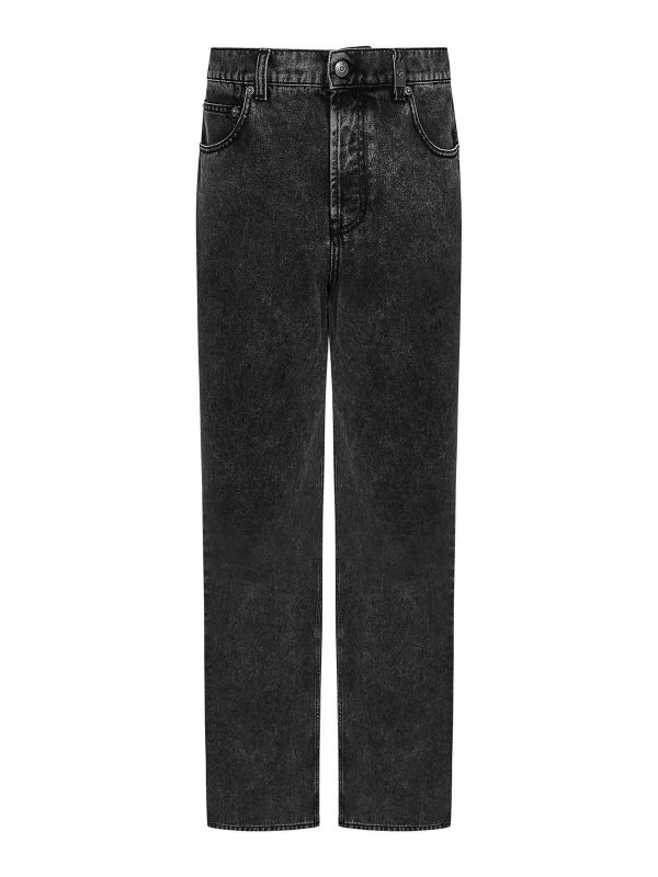 ALEXANDER MCQUEEN: bootcut jeans - Black Faded Cotton Denim Baggy Jeans