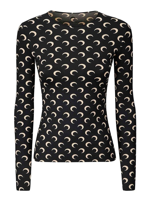 MARINE SERRE: crew necks - Moon Printed Jersey Second Skin Crewneck Top