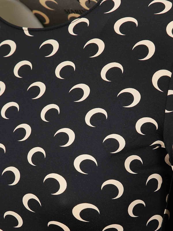 The Best Shops MARINE SERRE: crew necks - Moon Printed Jersey Second Skin Crewneck Top