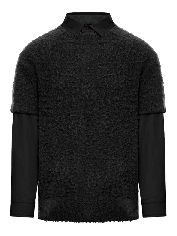 Sacai: shirts - Rip Stop X Knit Pullover