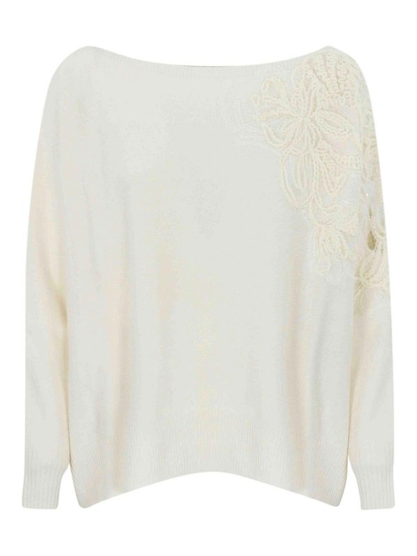 D.EXTERIOR: Strickpullover mit Rundhalsausschnitt - Rundhalspullover - Weiß