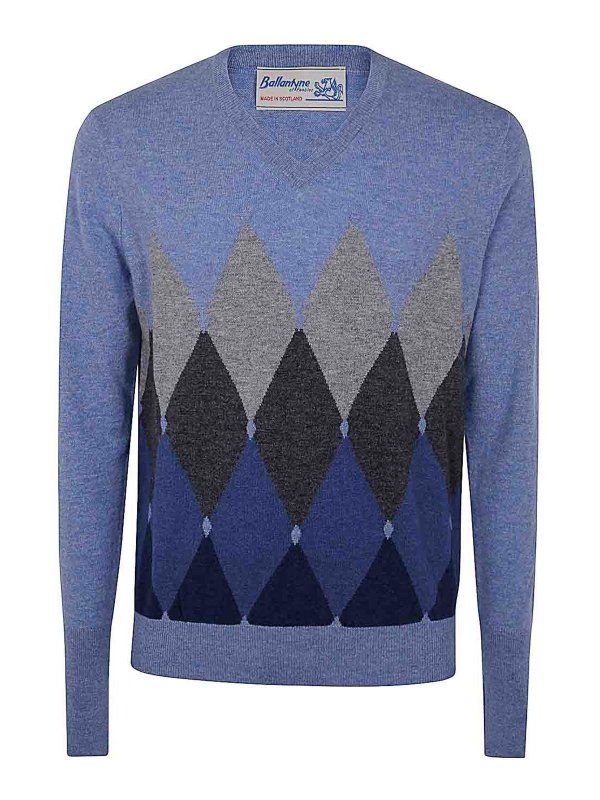 BALLANTYNE: Strickpullover mit V-Ausschnitt - V-Pullover - Blau