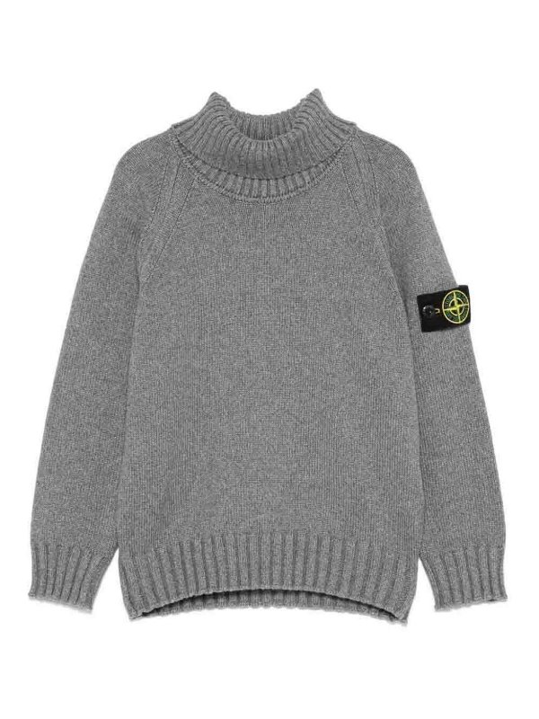 Stone Island Junior: Strickpullover mit Rundhalsausschnitt - Rundhalspullover - Grau