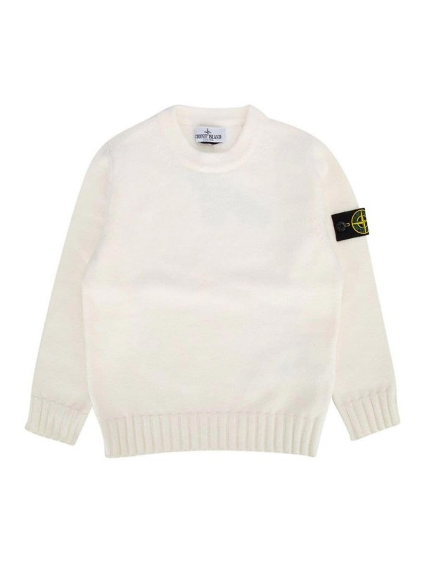 Stone Island Junior: Strickpullover mit Rundhalsausschnitt - Rundhalspullover - Weiß