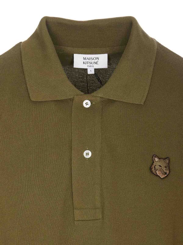 Military Green Fox Head Patch Polo shop online: MAISON KITSUNÉ