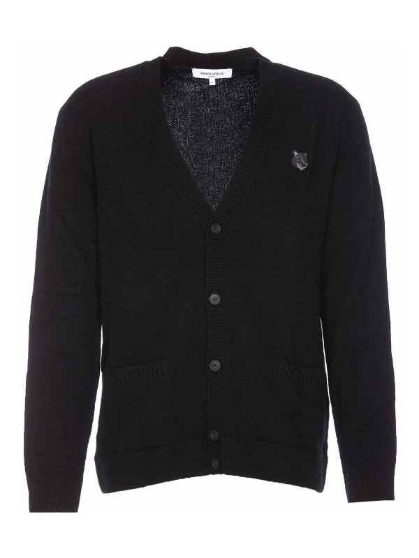 MAISON KITSUNÉ: cardigan - Cardigan con toppa nera