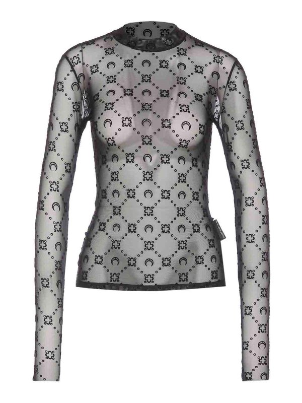 MARINE SERRE: Tops & Tank tops - Black Moongram Mesh Top