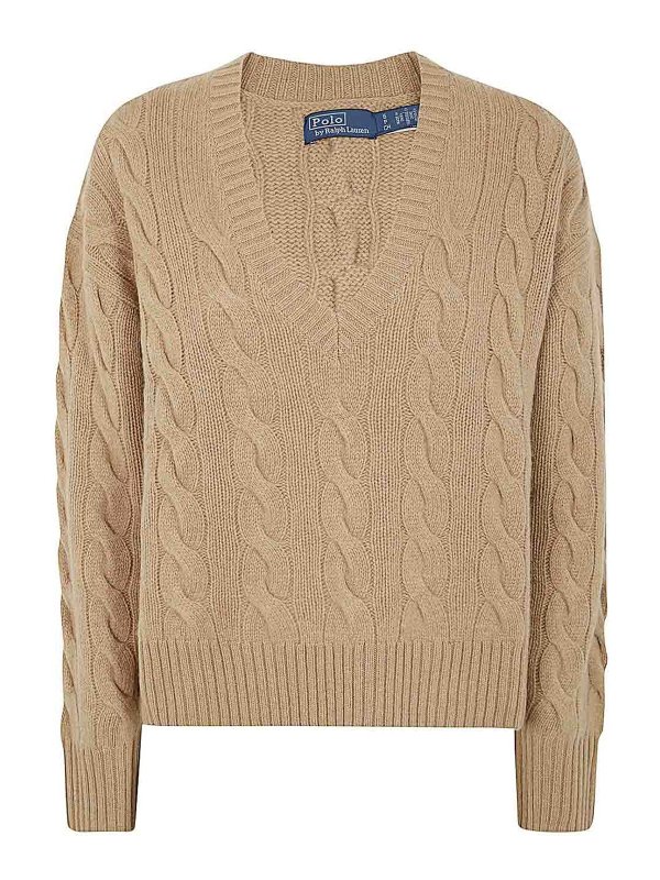 POLO RALPH LAUREN: Strickpullover mit V-Ausschnitt - V-Pullover - Braun