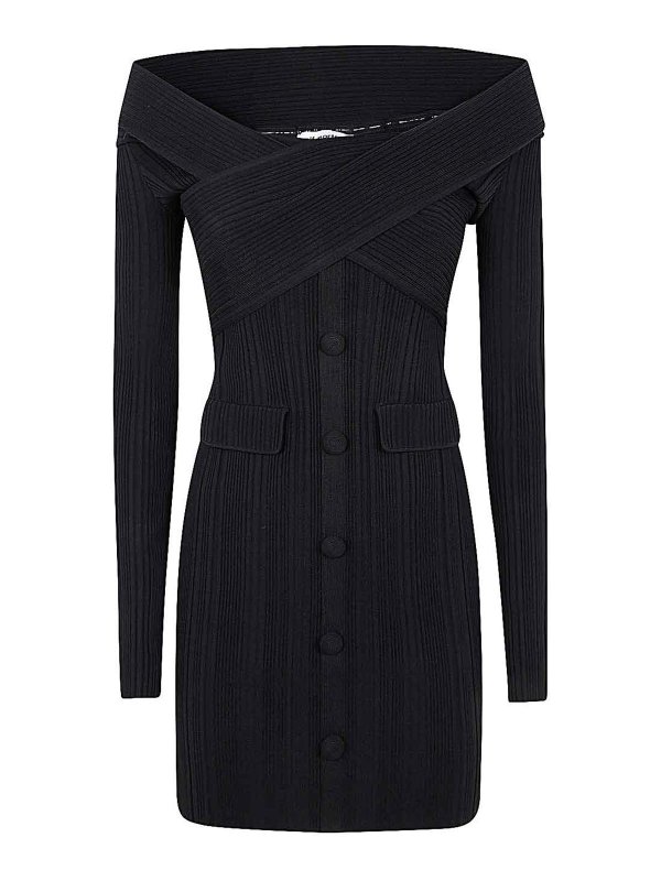 Self Portrait: short dresses - Black Off Shoulder Knit Mini Dress