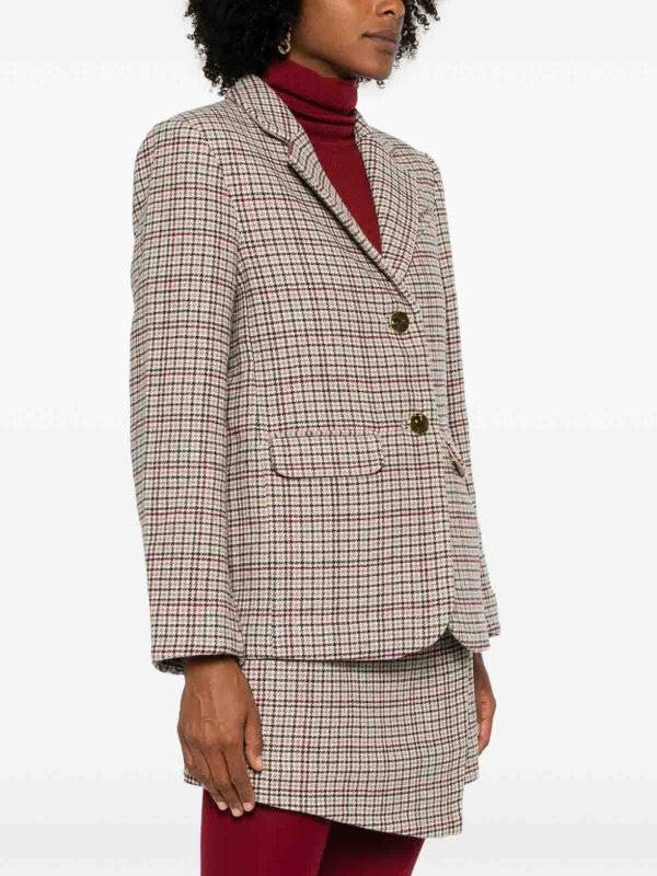 GANNI: blazers online - Check Wool Mix Boxy Blazer