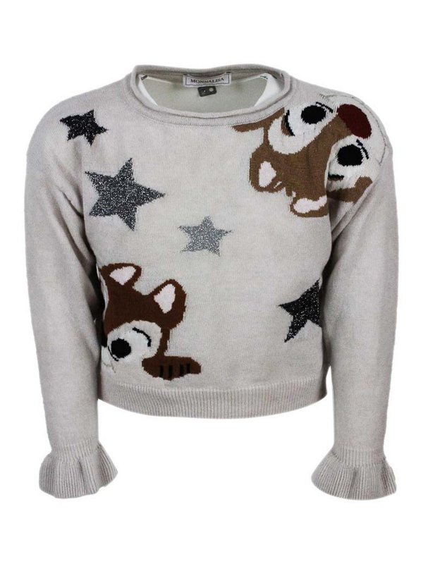 MONNALISA: Strickpullover mit Rundhalsausschnitt - Rundhalspullover - Beige