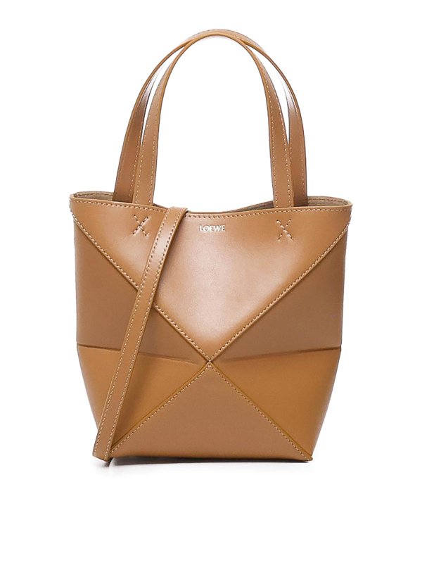 LOEWE: totes bags - Mini Puzzle Fold Tote In Shiny Calfskin