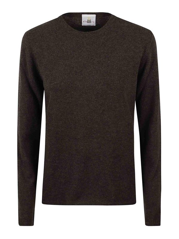 eleven88: Strickpullover mit Rundhalsausschnitt - Rundhalspullover - Braun